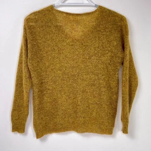 Fat Face Mohair Blend United Kingdom Golden Haze Yellow V Neck Sweater 14 EUC - Picture 2 of 8